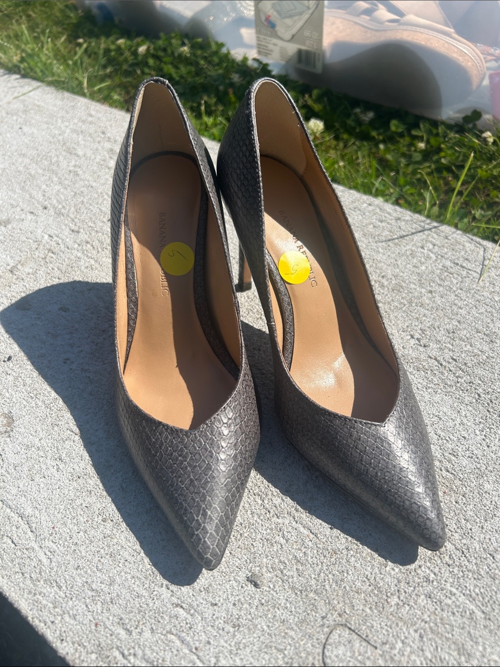 Banana Republic Metallic Snake-Embossed Pointed Toe Pumps in Silver